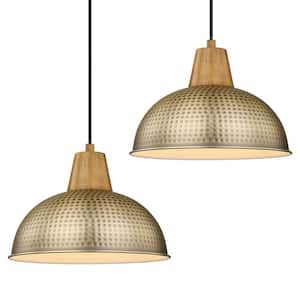 16 in. 1-Light Large Vintage Brass Pendant Light Fixtures With Hammered Metal Shade for Kitchen Island (2-Pack)