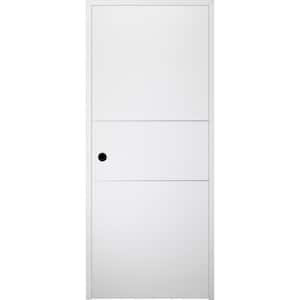 28 in x 80 in Stella 2H Snow White Finished Aluminum Strips Right-Hand Solid Core Composite Single Prehung Interior Door