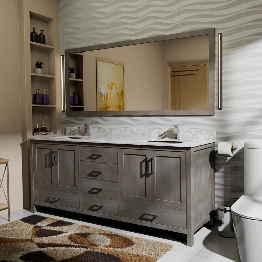 Jacques 72 in. W x 22 in. D Distressed Grey Double Bath Vanity, Carrara Marble Top, and 70 in. Mirror price history on PriceWatchPro