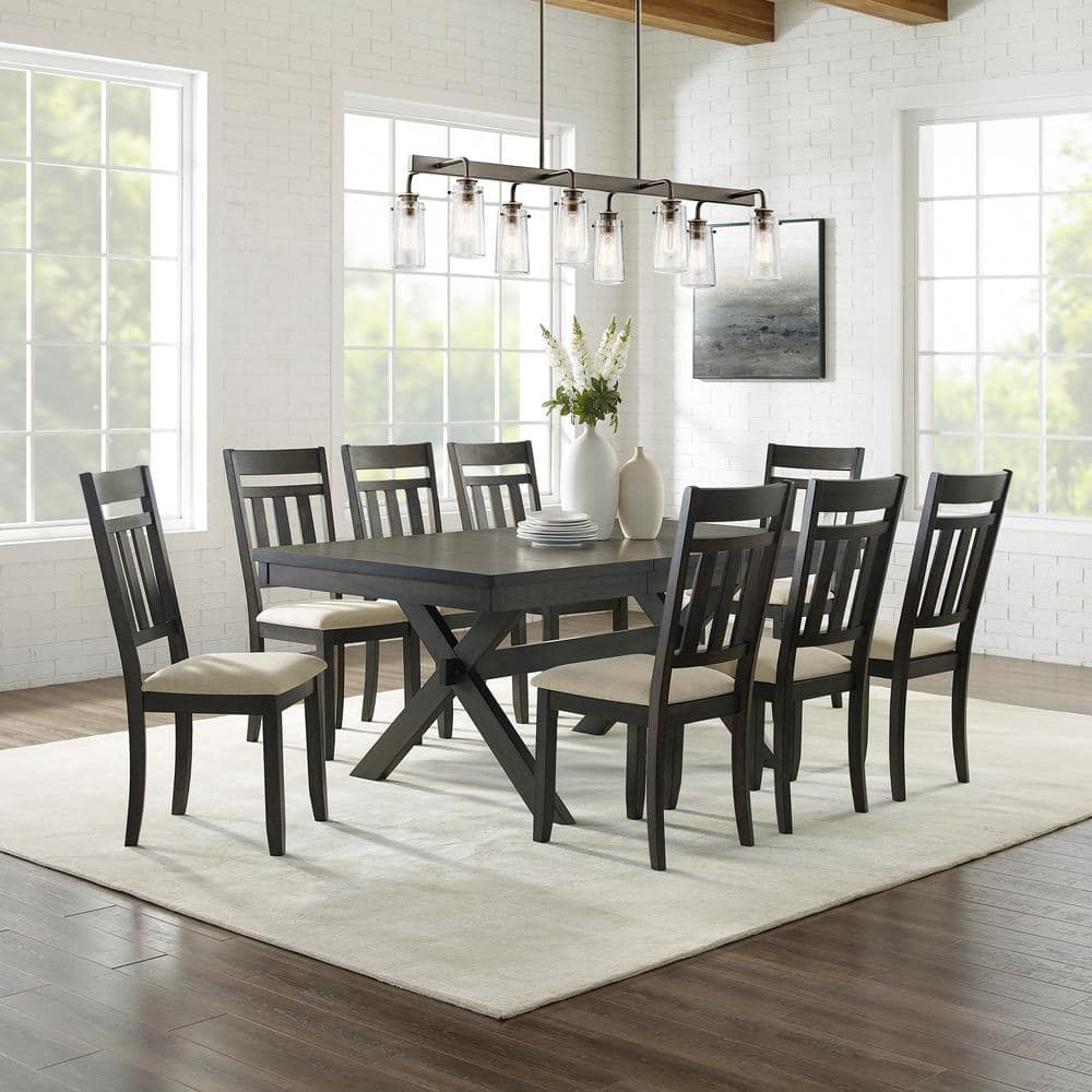 Hayden 9-Piece Slate and Cream Wood Dining Set with Extension Leaf