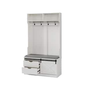 70.86 in. White Hall Tree with 4 Hooks, 2 Drawers, Storage Shoe Cabinet, Coat Hanger, Entryway Bench