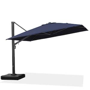 11 ft. Square Large Outdoor Aluminum Cantilever 360-Degree Rotation Patio Umbrella with Base, Navy Blue