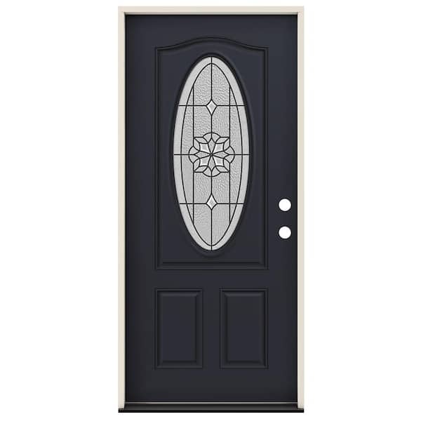 Blue Steel Front Door with Oval Glass | Luma Doors and Windows