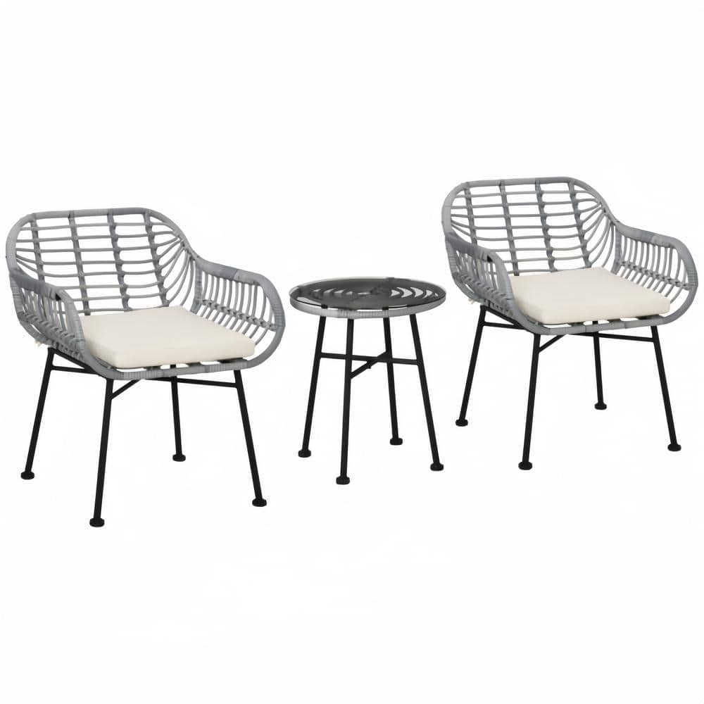 Outsunny 3-Piece Gray and Cream PE Rattan Patio Set