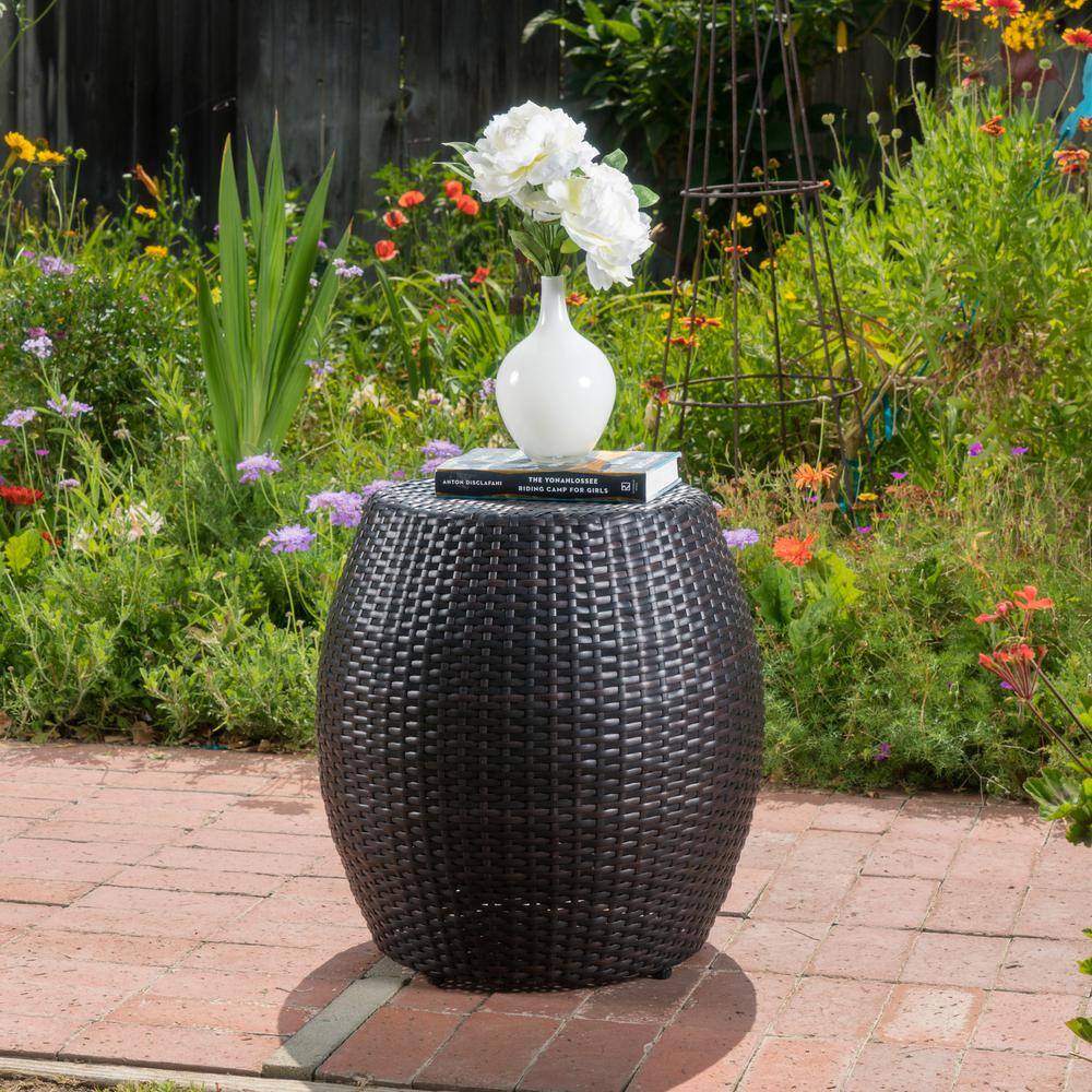 Noble House Matilda Multi-Brown Round Plastic Outdoor Side Table