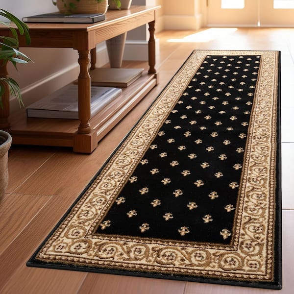 Barclay Fleur De Lis Elegance Traditional Oriental, Black 2 ft. 3 in. x 7 ft. 3 in. Runner, Area Rug