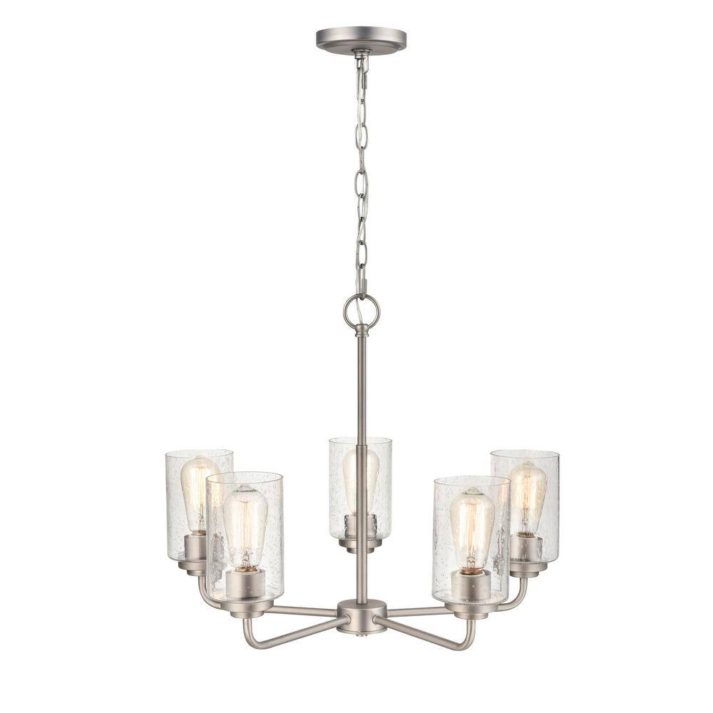Satin Nickel 5-Light Chandelier with Seeded Glass Shades