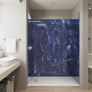 Blue Empress 32 in. x 60 in. x 84 in. Solid Composite Stone Alcove Shower Kit with Walls and White Pan Base L/R Drain