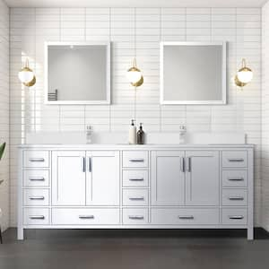 Jacques 84 in. W x 22 in. D White Double Bath Vanity, White Quartz Top, Faucet Set, and 34 in. Mirrors