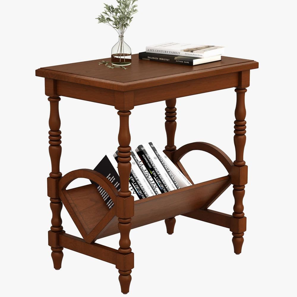 Noble House Novarenz 23.62 in. Cherry Finish Rectangle MDF Wood Side End Table with Magazine Rack 157111