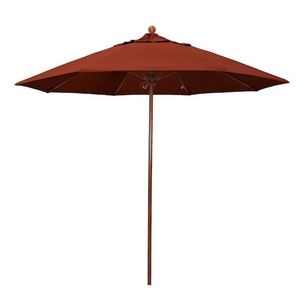 California Umbrella 9 ft. Woodgrain Aluminum Commercial Market Patio Umbrella Fiberglass Ribs and Push Lift in Navy Sunbrella