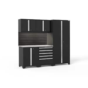 Pro Series 92 in. W x 84.75 in. H x 24 in. D 18-Gauge Steel Garage Cabinet Set in Black (6-Piece)