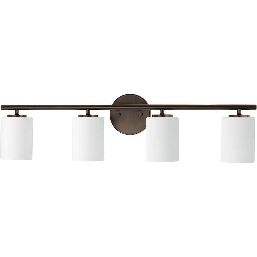 Antique Bronze 4-Light Bath Vanity with White Shades