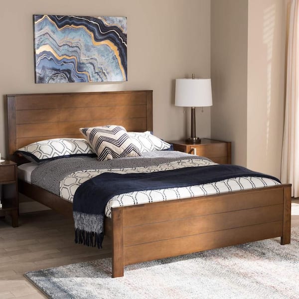 Brown Frame Full Size Platform Bed, Durable Platform Bed for All Spaces, Space-Saving Modern Platform Bed