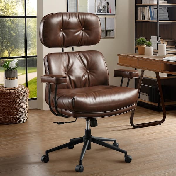JAYDEN CREATION Taurino Contemporary Black Leather Swivel