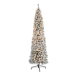 7 ft. Flocked Pencil Artificial Christmas Tree with 400 Clear Lights and 574 Bendable Branches