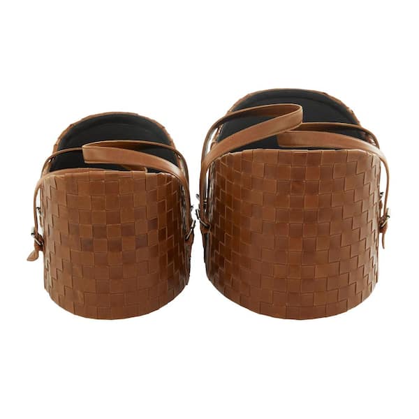 Woven Leather Basket With Strap Set of 2