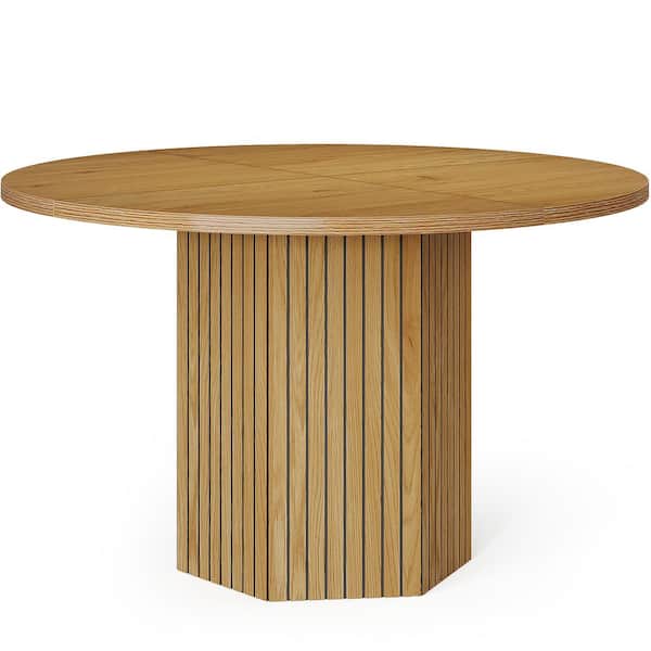 BYBLIGHT Roesler 47 in. Oak Wood Pedestal Round Dining Table without Chairs for Living Room, Dining Room, Seats 4