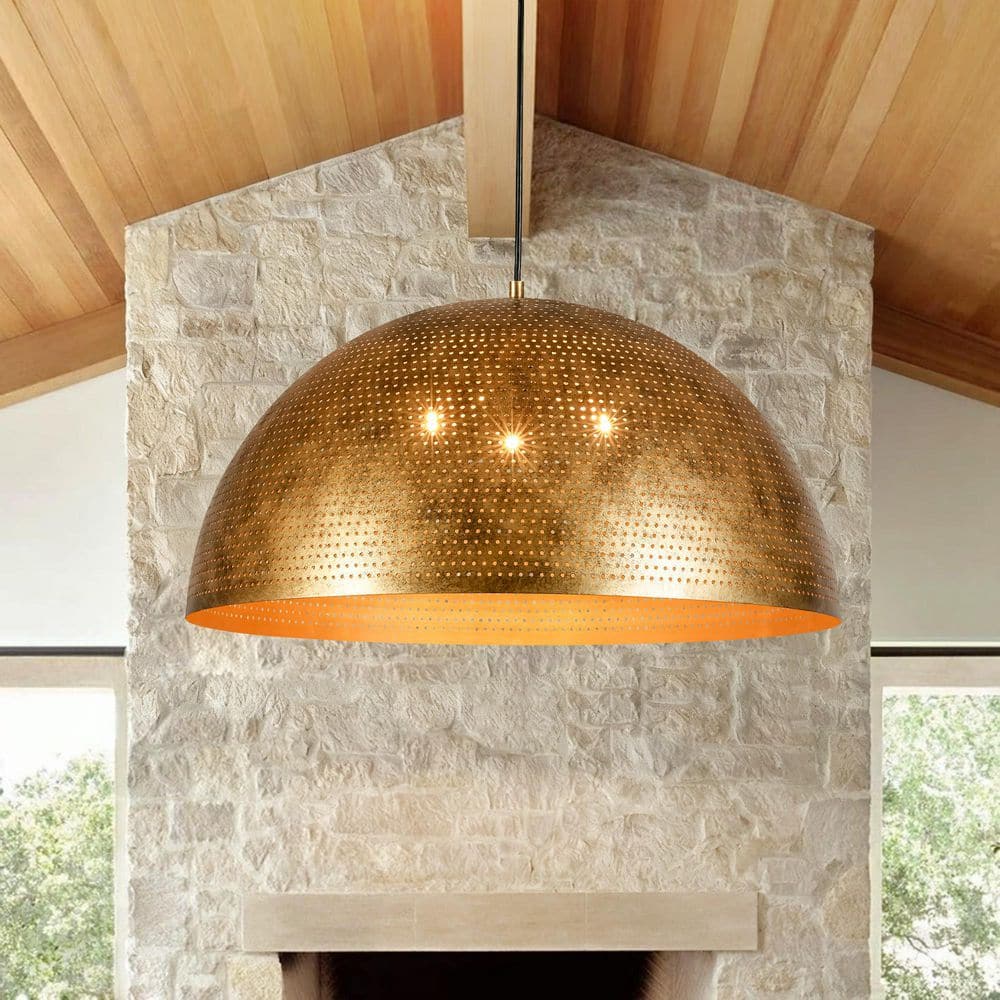 Scarlett 23.6 in. 3-Light Industrial Antique Gold Large Dome Pendant Light for Kitchen Island and Dining Room price history on PriceWatchPro