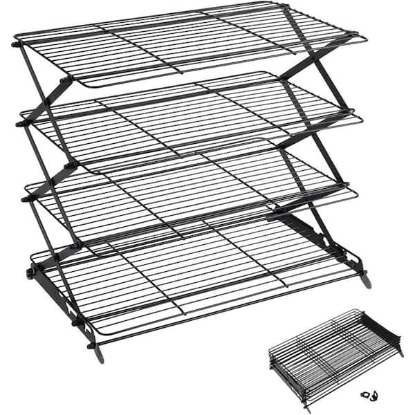 Black Drying Wire Steel 4-Tier Upgraded Collapsible Cooling Rack with Adjustable 3 Setting Design Stackable Roasting