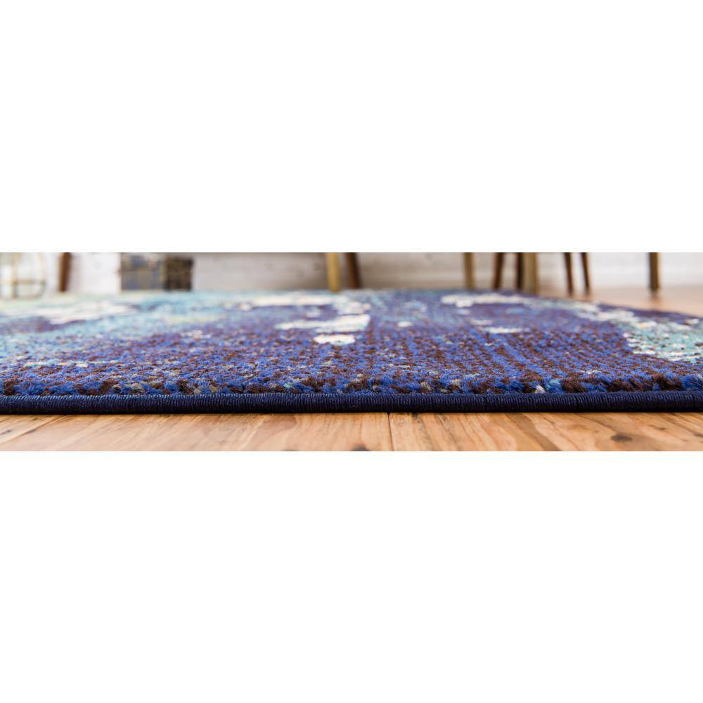 Navy Blue and Green Abstract Rectangular Area Rug
