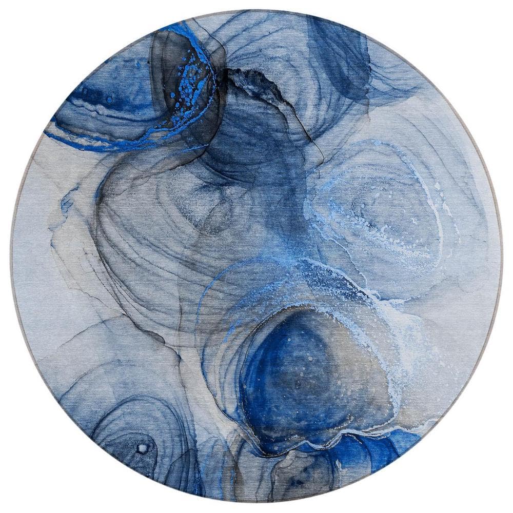 Ivory Blue and Gray 8 ft. Round Abstract Indoor / Outdoor Area Rug price history on PriceWatchPro