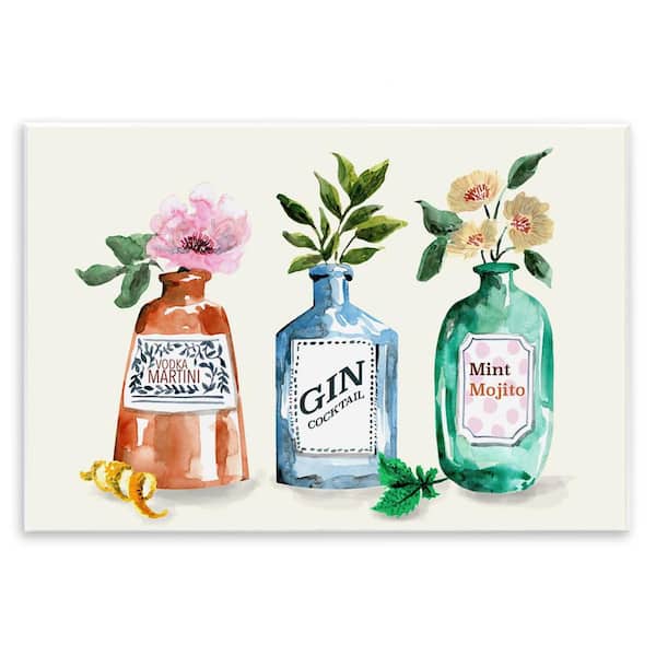 Stupell Industries Floral Alcohol Bottles by Kate Eldridge Unframed Food Graphic Art Print 13 in. x 19 in.