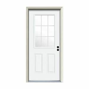 34 in. x 80 in. 9 Lite White Painted Steel Prehung Left-Hand Inswing Entry Door w/Brickmould
