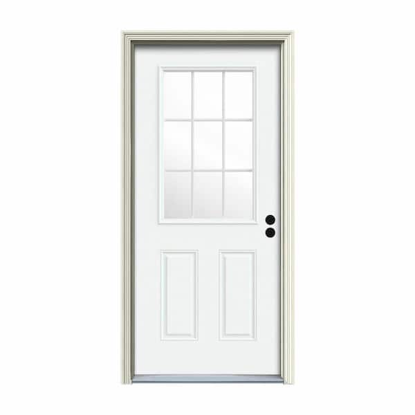 JELD-WEN 34 in. x 80 in. 9 Lite White Painted Steel Prehung Left-Hand Inswing Entry Door w/Brickmould