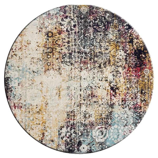 KALATY Modena Multi-Colored 8 ft. Round Abstract Area Rug