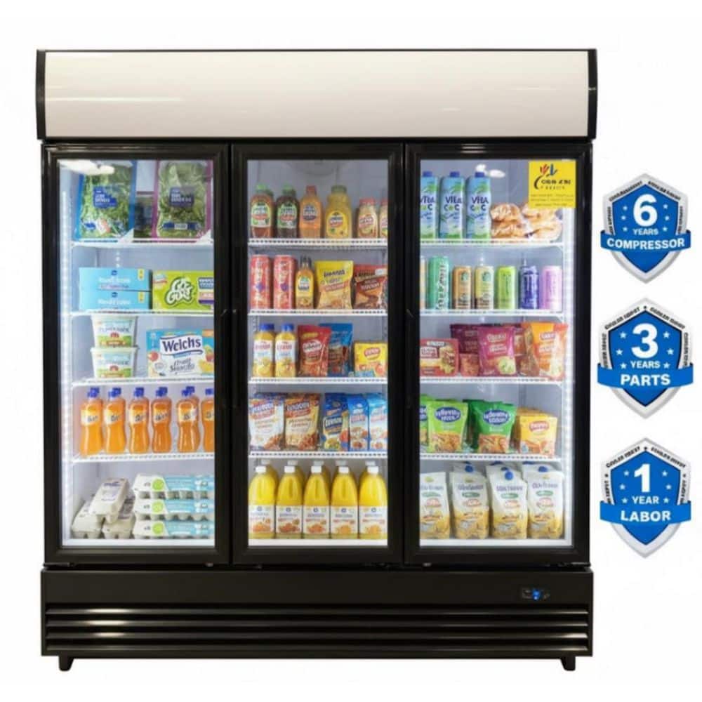 Cooler Depot 72 in. W 56.5 cu. ft. Commercial Refrigerator Merchandiser with Three Glass Doors in White Coated Steel