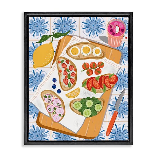 Stupell Industries Delicious Toasts on Florals by Jo Reid Black Floater Frame Food Graphic Art Print 31 in. x 25 in.