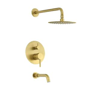 Ivy 1-Spray Pattern with 1.8 GPM 8 in. Wall Mounted Fixed Shower Head in Gold Brushed