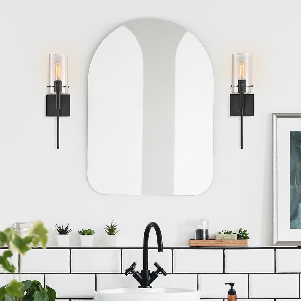 Kyrid Bronze Finish Slim Wall Sconce Set of 2 with Hand-Blown Glass