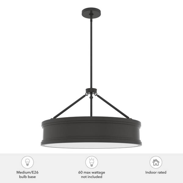 Hunter Capshaw 6-Light Noble Bronze Traditional Frosted Glass Drum LED Large Hanging Kitchen Island Light