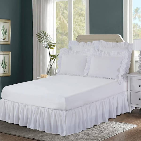 BED MAKER'S Ruffled Wraparound Bed Skirt FRE34414WHIT05 - The Home Depot