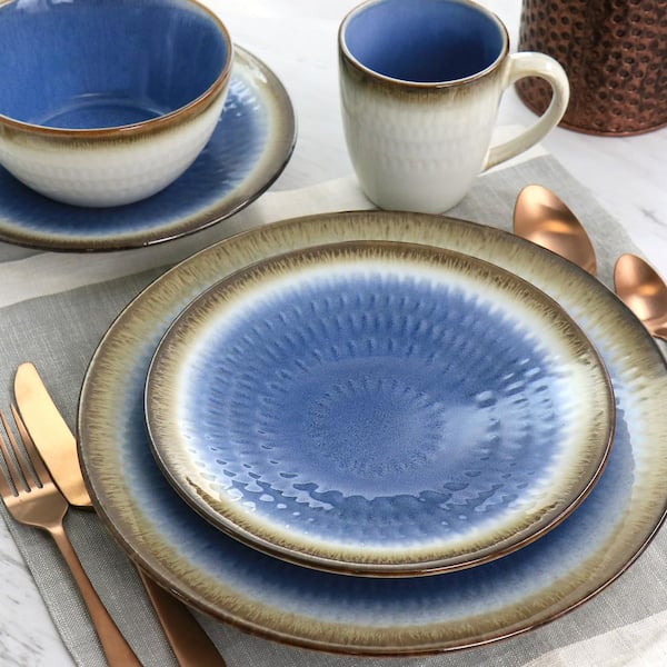 GIBSON elite Moonstruck 16-Piece Blue Ceramic Dinnerware Set 