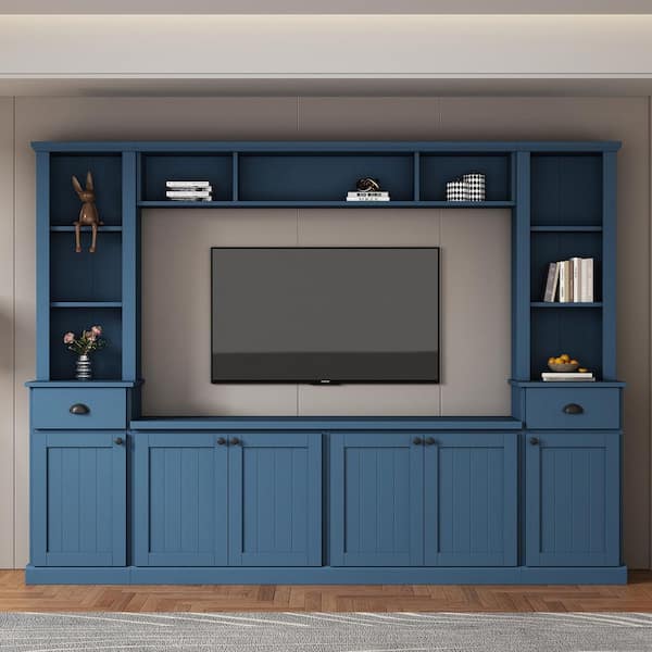 Blue Minimalist Entertainment Center Fits TV's up to 75 in. with Bridge and Adjustable Shelves