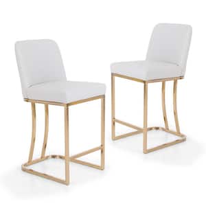 24 in. Beige Counter Height Bar Stool Metal Frame Cushioned Seat With Knit Design (2-Pieces)