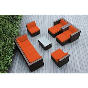 Ohana Dark Brown 10-Piece Wicker Patio Seating Set with Sunbrella Tuscan Cushions