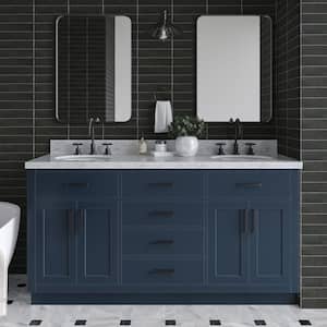 Hepburn 67 in. W x 22 in. D x 36 in. H Double Freestanding Bath Vanity in Midnight Blue with Carrara White Marble Top