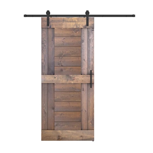 Dessliy Short Bar 28 in. x 84 in. Brair Smoke Finished Pine Wood Sliding Barn Door with Hardware Kit (DIY)