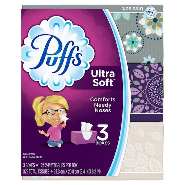 Puffs Ultra Soft Facial Tissue 2-Ply (124 Count) (3 Pack)