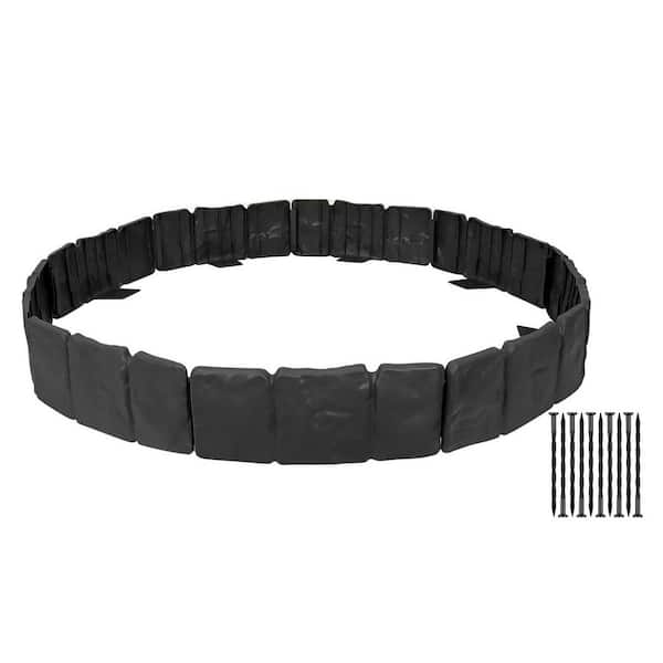 SenQWFa 32 ft. x 4 in. Black Stone No Dig Plastic Interlocking Lawn Edging Fencing with Anchoring Spikes 40-Pieces