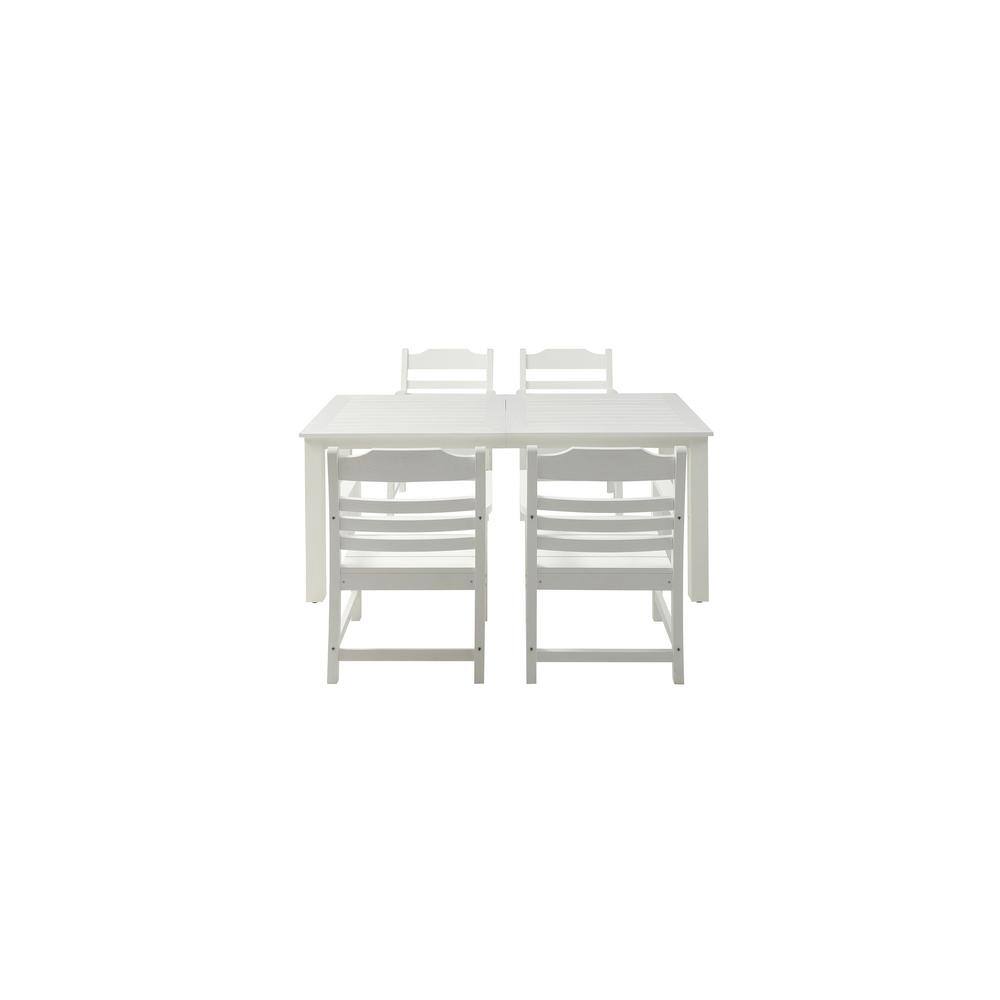 5-Pieces White All Weather HIPS Outdoor Dining Set, 4 Dinning Chair and 1 R