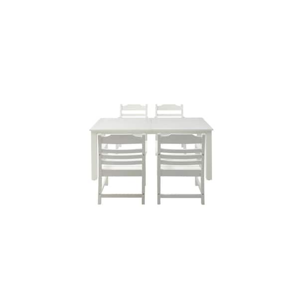 Unbranded 5-Pieces White All Weather HIPS Outdoor Dining Set, 4 Dinning Chair and 1 Rectangular Dining Table, for Gardens Patio