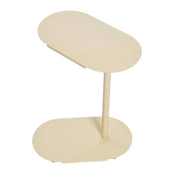 Beige Adjustable Metal C-Shaped End Table