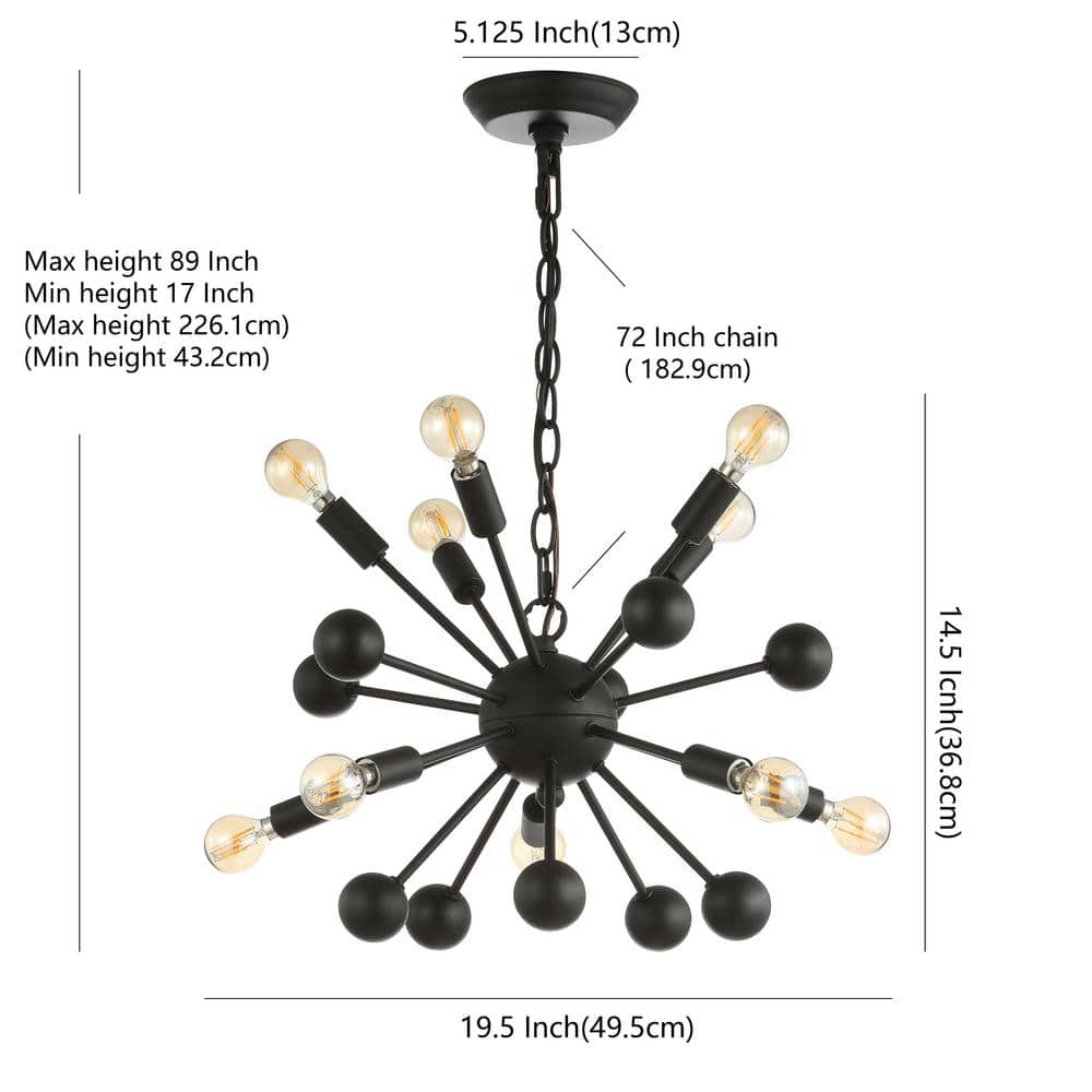 Orbit 19.5" Black Brushed Metal Sputnik Chandelier