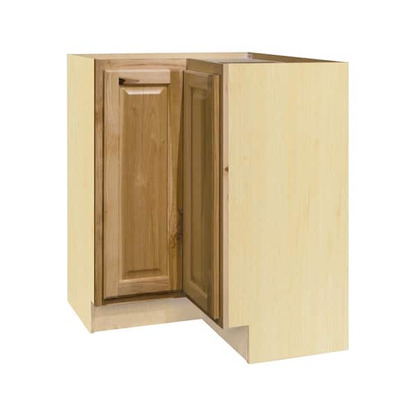 Hampton Bay Hampton 28.5 in. W x 16.5 in. D x 34.5 in. H Assembled Lazy Susan Corner Base Kitchen Cabinet in Natural Hickory
