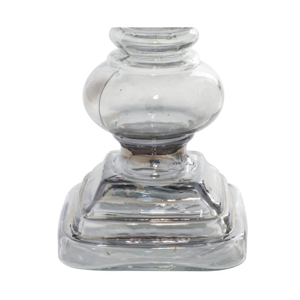 Translucent Silver Glass Pillar Candle Holder Set with Pedestal Base